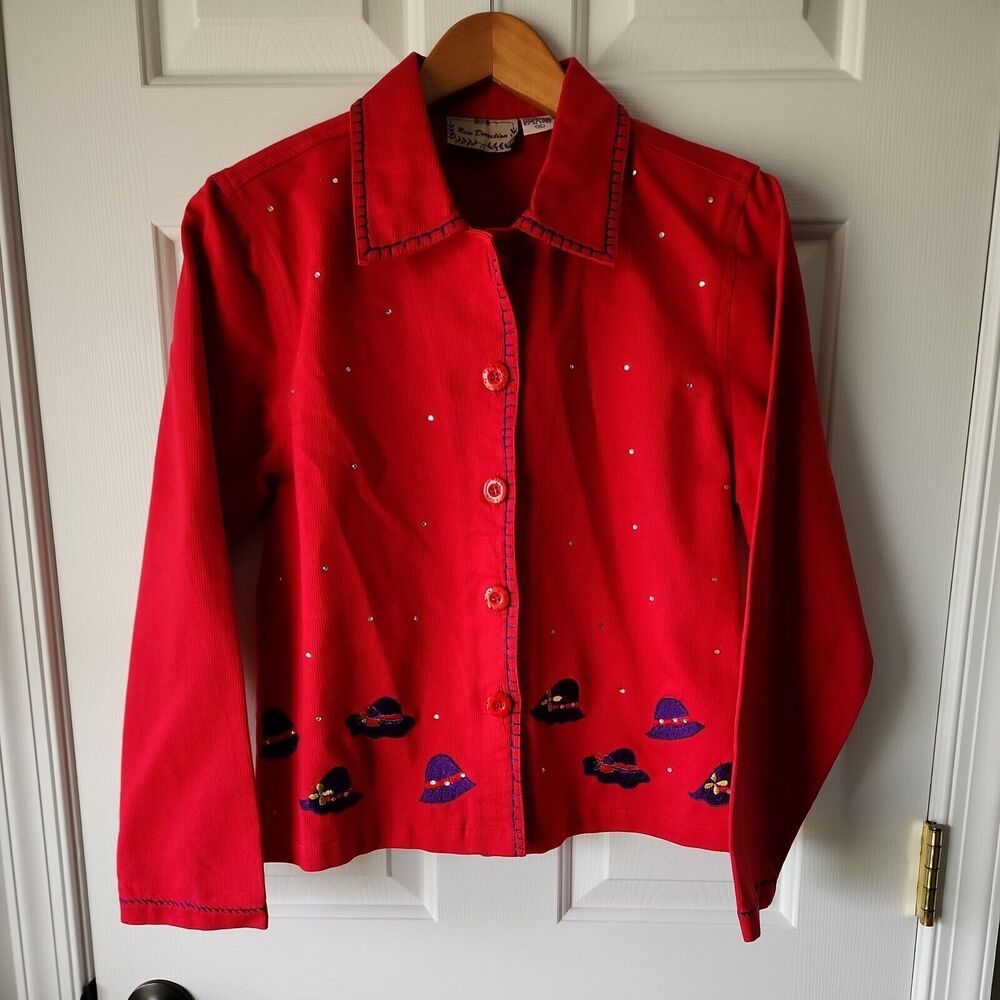 Vintage New Directions Sz M Red Corduroy Jacket